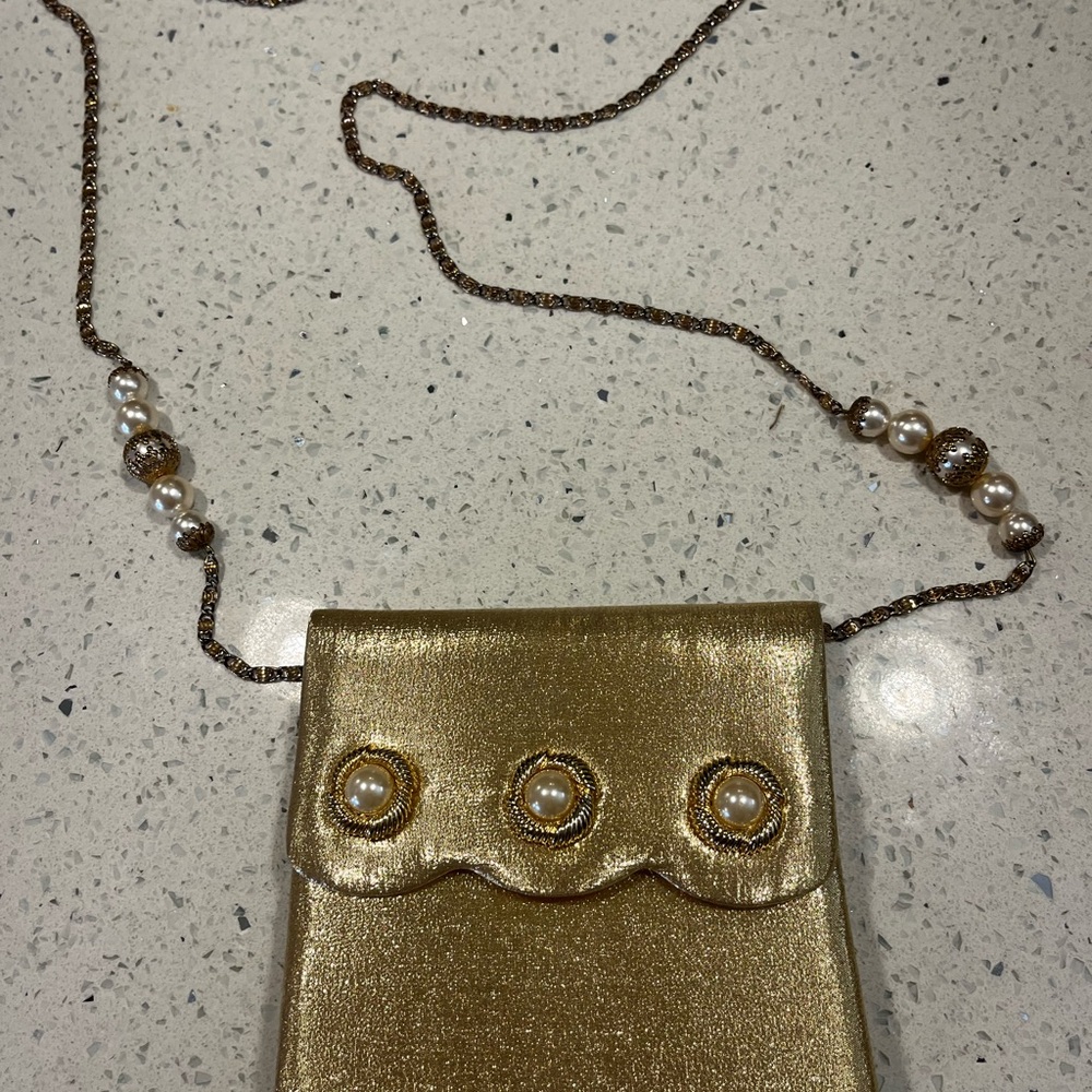 Vintage Vanessa Gold Clutch with Pearl Accents